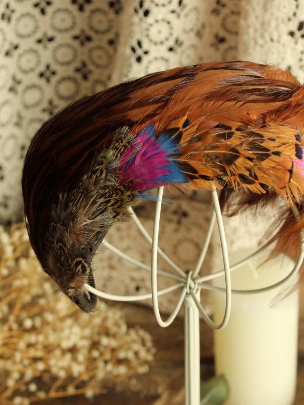 Vintage 1950s Half Hat, Pheasant Feather Juliet Cap,  Millinery - Picture 7 of 11